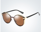 Cat eye sunglasses in brown acetate with gold metal brow accents