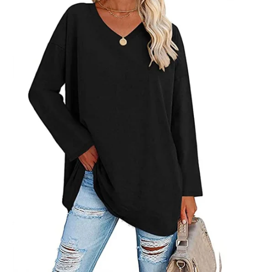 Oversized V-neck blouse in buttercream cotton modal knit, view 2