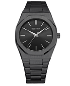 Blue dial watch with brushed stainless steel integrated bracelet, view 7