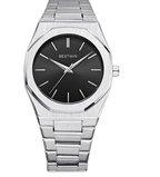 Blue dial watch with brushed stainless steel integrated bracelet, view 8