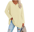 Oversized V-neck blouse in buttercream cotton modal knit