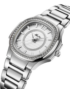 Two tone bracelet watch in silver and rose gold with crystal bezel, view 2