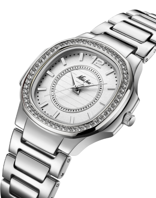 Two tone bracelet watch in silver and rose gold with crystal bezel, view 2