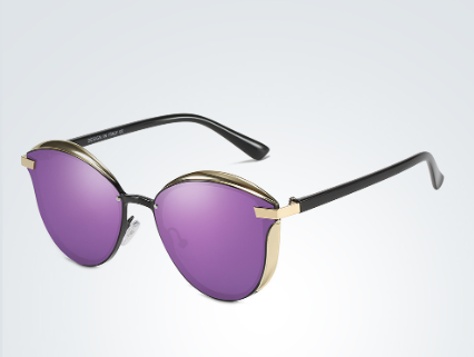 Cat eye sunglasses in brown acetate with gold metal brow accents, view 4