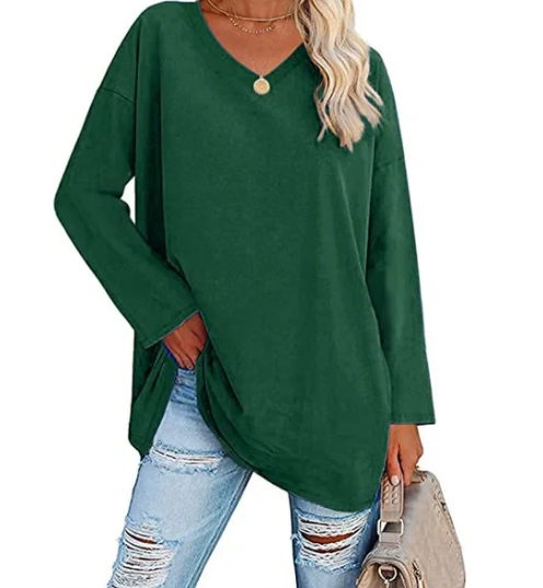 Oversized V-neck blouse in buttercream cotton modal knit, view 3