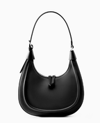 Crescent shoulder bag in white smooth vegan leather, front view, view 3