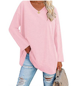 Oversized V-neck blouse in buttercream cotton modal knit, view 14