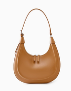 Crescent shoulder bag in white smooth vegan leather, front view, view 5