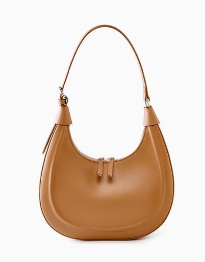 Crescent shoulder bag in white smooth vegan leather, front view, view 5