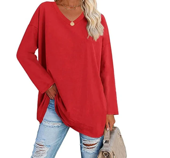 Oversized V-neck blouse in buttercream cotton modal knit, view 5