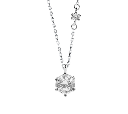 Sterling silver solitaire pendant necklace with cubic zirconia