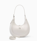 Crescent shoulder bag in white smooth vegan leather, front view, view 4