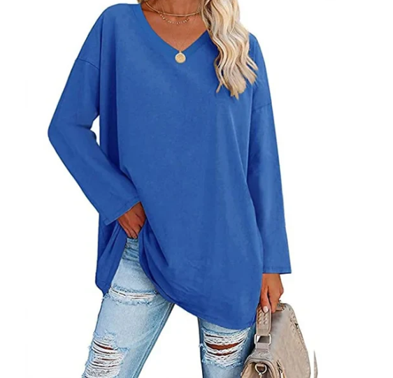 Oversized V-neck blouse in buttercream cotton modal knit, view 13