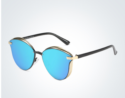 Cat eye sunglasses in brown acetate with gold metal brow accents, view 3