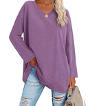 Oversized V-neck blouse in buttercream cotton modal knit, view 4