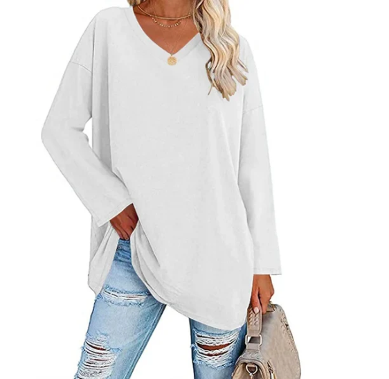Oversized V-neck blouse in buttercream cotton modal knit, view 6