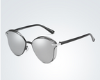 Cat eye sunglasses in brown acetate with gold metal brow accents, view 5