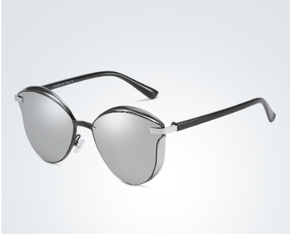 Cat eye sunglasses in brown acetate with gold metal brow accents, view 5