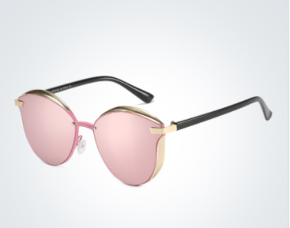 Cat eye sunglasses in brown acetate with gold metal brow accents, view 2